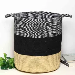 habereindia Multicolor 100% Jute & Cotton 16 x 16 Inches Laundry Basket-picture-15