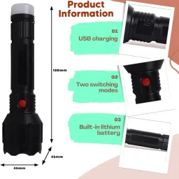 idoleshop Dual Mode Power Full Led Rechargeable Torch Up to 400 Meter Range With Back Light Small Led 5 hrs Torch Emergency Light image 2