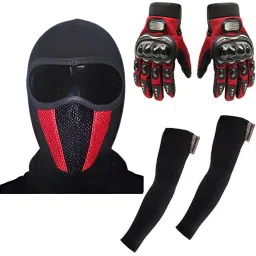 1 Pair Arm Sleeves, 1 Face Mask-Black, 1 Pair Gloves -MEDIUM size Combo-image-99