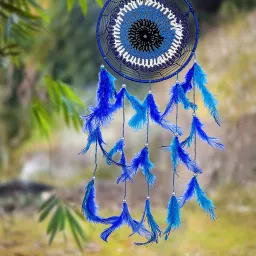 Ryme Beautiful Blue 6 inches Circle Evil Eye Dream Catcher Attracts Positive Dreams With Blue Feather For Home/Office Wool Dream Catcher-image-23
