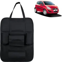 PU Leather Car Auto Seat Back Organizer Multi Pocket Travel Storage Bag with Hangers, Tissue Paper and Bottle Holder Black For Ritz Car Multi Pocket-22