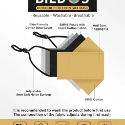 bildos 3 Layer Pure Cotton 3D Designed Assorted color Mask With Adjustable Soft Earloop Cloth Mask With Melt Blown Fabric Layer image 2