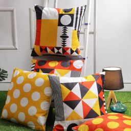 romee Yellow Velvet Geometric 16x16 inches Cushion Cover (5Pc)-picture-39