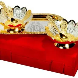 dsh Two Tone Floral Bowl Set With Spoon And Tray Use Home Decor Item With Velvet Box Tray image 2