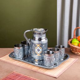 Glass-Jug with Serving Tray | Meenakari Set for Home, Kitchen, Dining & Gifting Jug Glass Tray Set-23