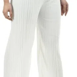 Women Loose Fit, Comfort Fit White Cotton Blend Trousers-image-13