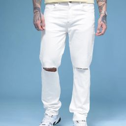 Men Relaxed Fit Mid Rise White Jeans-image-12