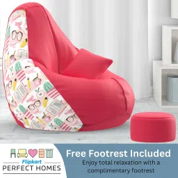 XXXL PatternPuff Bag With Free Cushion and Puffy , Study Time - H - Pink White Teardrop Bean Bag With Bean Filling-17