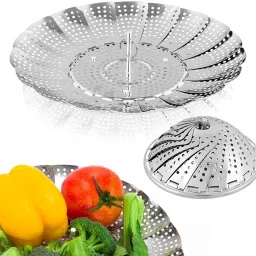 Vegetable Steamer Basket Punching Food Drain Bowl Foldable Steamer for Cooking NA Pan 23 cm diameter 1 L capacity-image-38