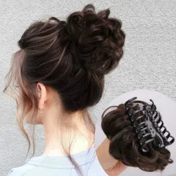 Claw Clip in Bun Messy Curly Clip in Claw pieces Natural (Brown) Hair Extension-image-10