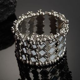 PANASH Women German Silver Oxidised Bangle-Style Mirror Work Bracelet-17