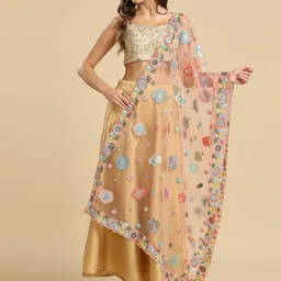 Dupatta Bazaar Floral Embroidered Dupatta With Mirror Work-6