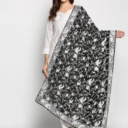 Dupatta Bazaar Black & White Embroidered Dupatta with Thread Work-8