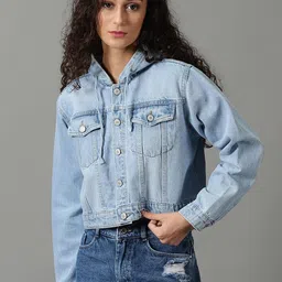 SHOWOFF Washed Hooded Long Sleeves Crop Denim Jacket-picture-26