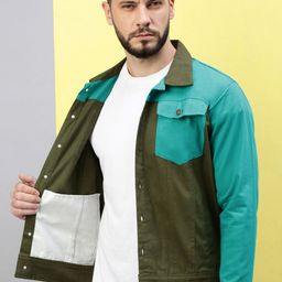 VOXATI Men Colourblocked Denim Jacket with Patchwork-image-41