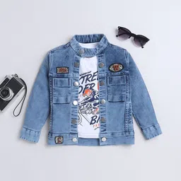 Ministitch Boys Washed Checked Crop Denim Jacket with Patchwork-picture-14