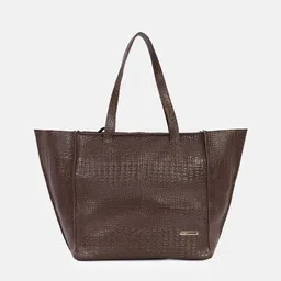 Bagsy Malone Brown Textured PU Oversized Shopper Tote Bag-5