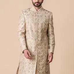 Tasva Dori Floral Embroidered Mandarin Collar Zardozi Sherwani-picture-33