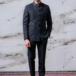 Tasva Men Black Dori Embroidered Bandhgala Two Piece Suit-picture-15