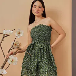 street9 Women Fit and Flare Green Above Knee/Mid Thigh Length Dress-picture-5