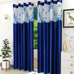 aadi traders Blue Polyester Solid 6ft Semisheer Eyelet Window Curtains (2Pcs)-picture-26