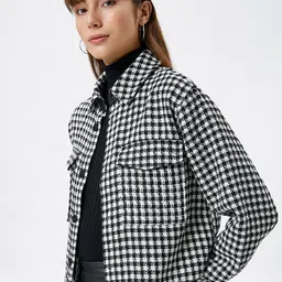 Koton Checked Crop Tailored Jacket image 4