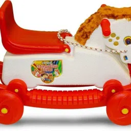 fullon PLASTIC MANGOLI HORSE WITH ROCKING FUNCTION AND RUNNING RIDE ON WHITE&RED-HOUSE RIDER Tricycle image 2