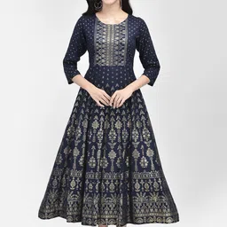 Span Women Ethnic Printed Round Neck Three-quarter Sleeve Maxi Ethnic Dress-image-23