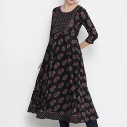 GLAM ROOTS Women Black Floral Printed Floral Anarkali Kurta-image-96