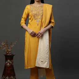 AURELIA Ethnic Motifs Embroidered Sequinned Kurta With Trousers & Dupatta image 1