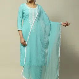 Rangriti Floral Yoke Design Round Neck Thread Work Regular Straight Kurta-picture-29