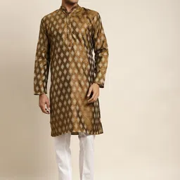SOJANYA Woven Design Mandarin Collar Silk Cotton Kurta-image-68