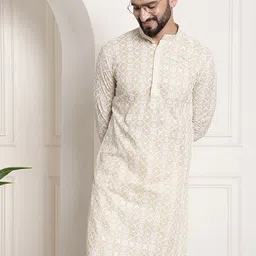 SOJANYA Band Collar Ethnic Motifs Embroidered Thread Work Cotton Kurta-picture-34