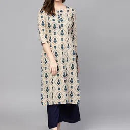 Yufta Women Printed Keyhole Neck Mirror Work Kurta-image-10
