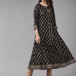 KALINI Paisley Printed Round Neck Cotton Anarkali Kurta-image-97