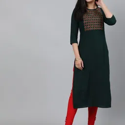 KIMAYRA Women Green & Pink Yoke Design Yoke Design Mirror Work Kurta-image-97