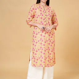 RANGMANCH BY PANTALOONS Floral Printed Mandarin Collar Straight Kurta-image-80
