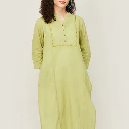 Melange by Lifestyle Band Collar Thread Work Pure Cotton Kurta-picture-10