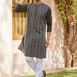 See Designs Striped Embroidered Sequined Cotton Straight Kurta-picture-45