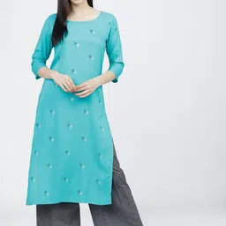 Vishudh Women Turquoise Blue Floral Printed Kurta-image-71