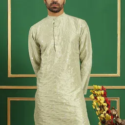 Anouk Green Ethnic Motifs Embroidered Sequinned Detailed Cotton Silk Straight Kurta-image-73