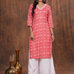 Vilgi Women Ethnic Motifs Printed Mirror Work Kurta-image-74