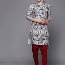 Indo Era White & Red Ethnic Motifs Printed Cotton Straight Kurtas-image-72