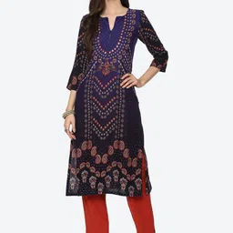 Biba Women Navy Blue Ethnic Motifs Printed Mirror Work Kurta-picture-39