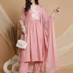 Nayam By Lakshita Women Floral Embroidered Angrakha Thread Work Kurta with Trousers & With Dupatta-26