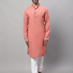 even Thread Work Band Collar Cotton Kurta-image-98