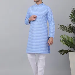 KRAFT INDIA Striped Mandarin Collar Cotton Straight Kurta-picture-24