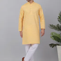 KRAFT INDIA Striped Mandarin Collar Cotton Straight Kurta-22