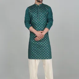 KRAFT INDIA Geometric Embroidered Mandarin Collar Long Sleeves Sequenced Work Kurta-picture-20