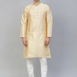 MANQ Men Beige Thread Work Kurta-image-67